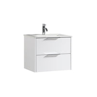 Tailored Sora 600mm 2 Drawer Wall Hung Vanity Unit with Ceramic Gloss Basin & Handles