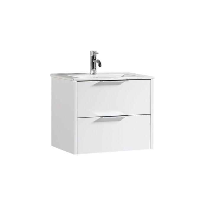 Tailored Sora 600mm 2 Drawer Wall Hung Vanity Unit with Ceramic Gloss Basin & Handles