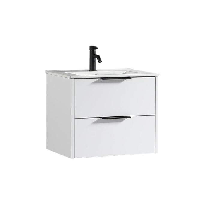 Tailored Sora 600mm 2 Drawer Wall Hung Vanity Unit with Ceramic Gloss Basin & Handles