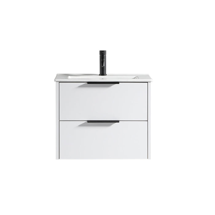 Tailored Sora 600mm 2 Drawer Wall Hung Vanity Unit with Ceramic Gloss Basin & Handles