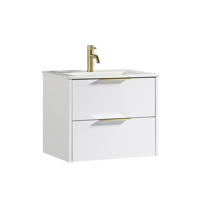 Tailored Sora 600mm 2 Drawer Wall Hung Vanity Unit with Ceramic Gloss Basin & Handles