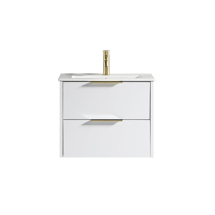 Tailored Sora 600mm 2 Drawer Wall Hung Vanity Unit with Ceramic Gloss Basin & Handles