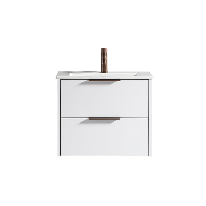 Tailored Sora 600mm 2 Drawer Wall Hung Vanity Unit with Ceramic Gloss Basin & Handles