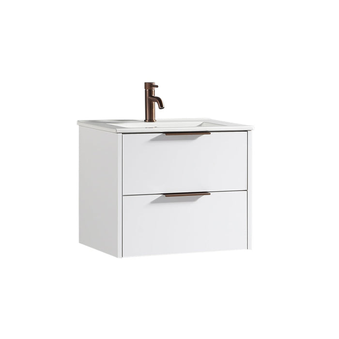 Tailored Sora 600mm 2 Drawer Wall Hung Vanity Unit with Ceramic Gloss Basin & Handles