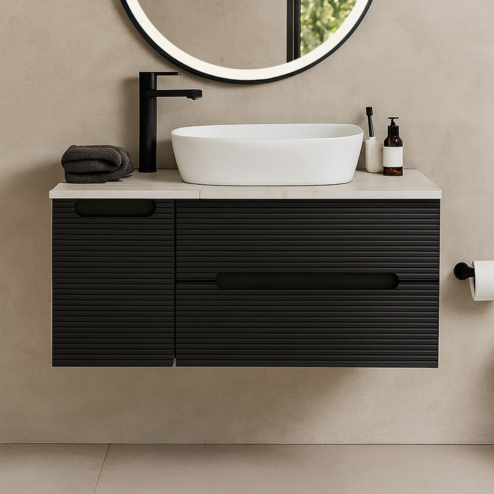 Tailored Monza Plus 900mm 2 Drawer Fluted Wall Hung Vanity Unit with Side Cabinet & Countertop