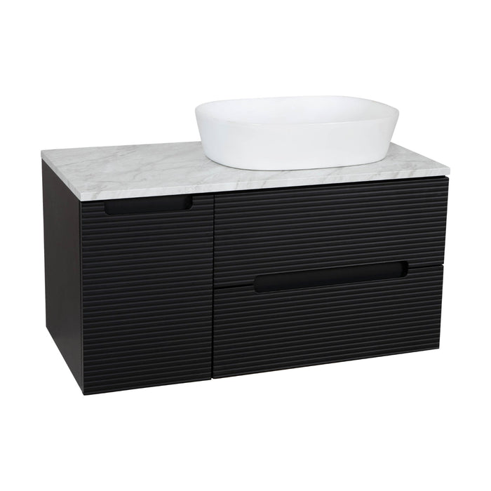 Tailored Monza Plus 900mm 2 Drawer Fluted Wall Hung Vanity Unit with Side Cabinet & Countertop