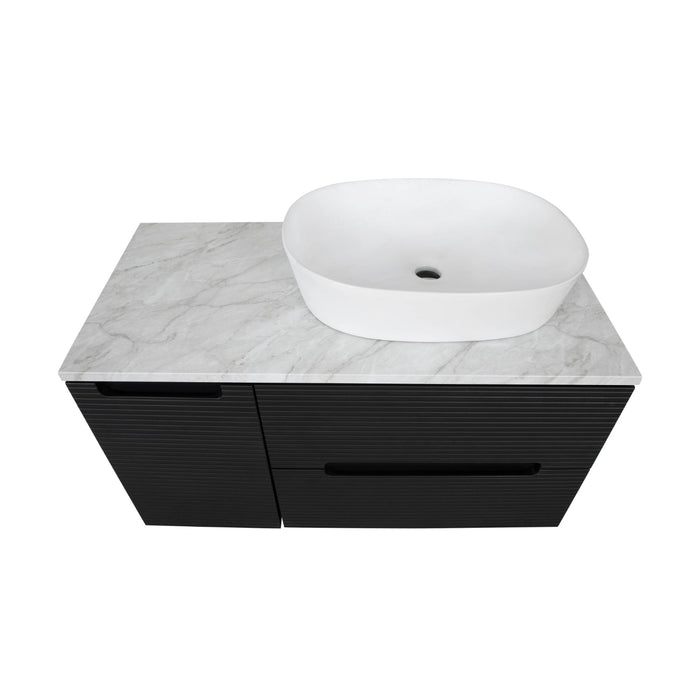 Tailored Monza Plus 900mm 2 Drawer Fluted Wall Hung Vanity Unit with Side Cabinet & Countertop