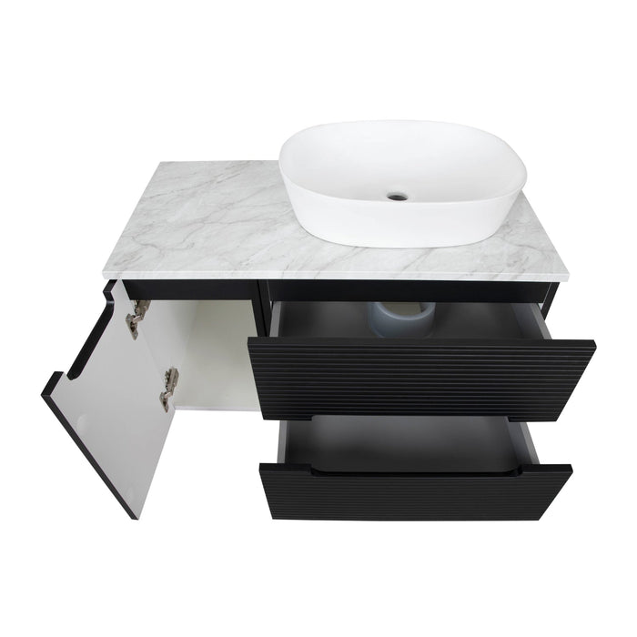 Tailored Monza Plus 900mm 2 Drawer Fluted Wall Hung Vanity Unit with Side Cabinet & Countertop