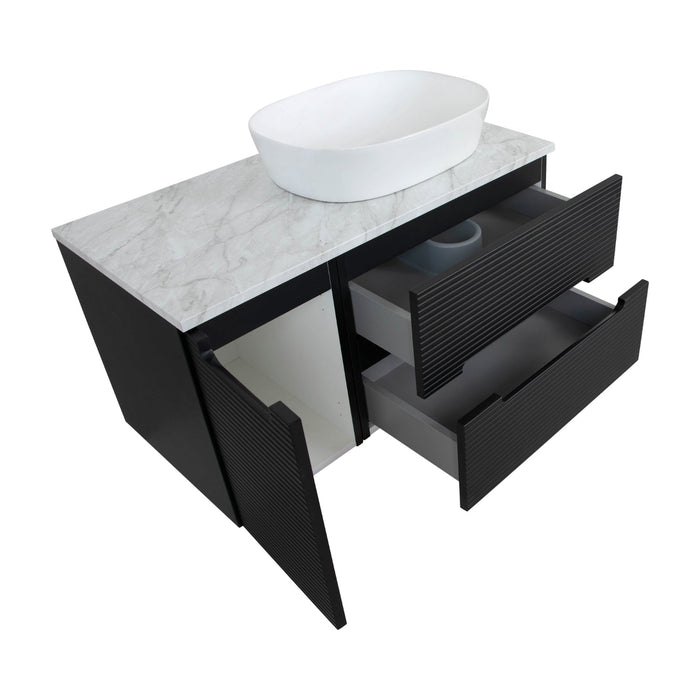 Tailored Monza Plus 900mm 2 Drawer Fluted Wall Hung Vanity Unit with Side Cabinet & Countertop