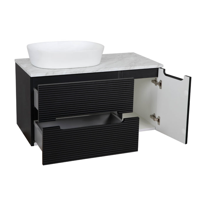 Tailored Monza Plus 900mm 2 Drawer Fluted Wall Hung Vanity Unit with Side Cabinet & Countertop