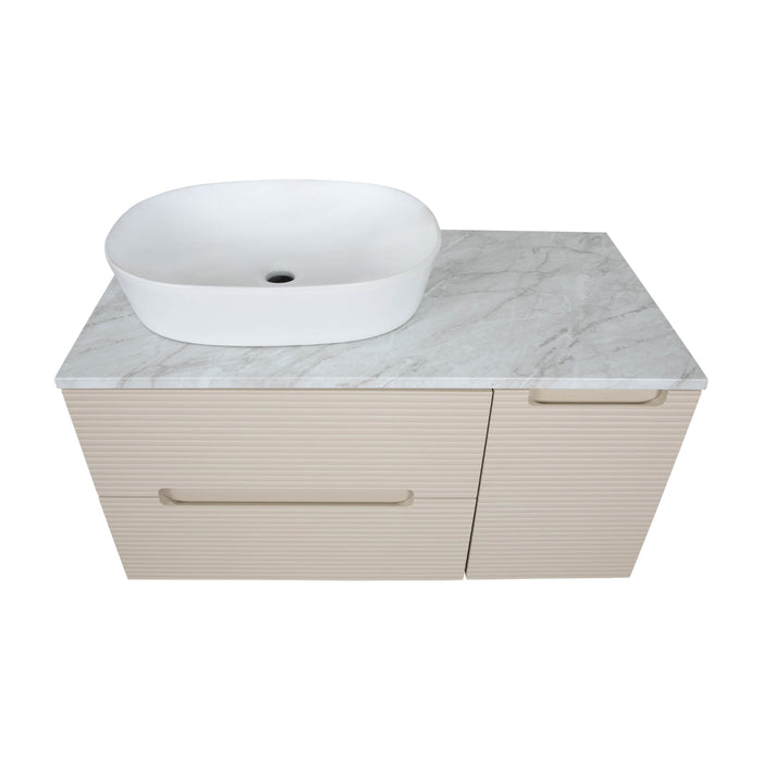 Tailored Monza Plus 900mm 2 Drawer Fluted Wall Hung Vanity Unit with Side Cabinet & Countertop