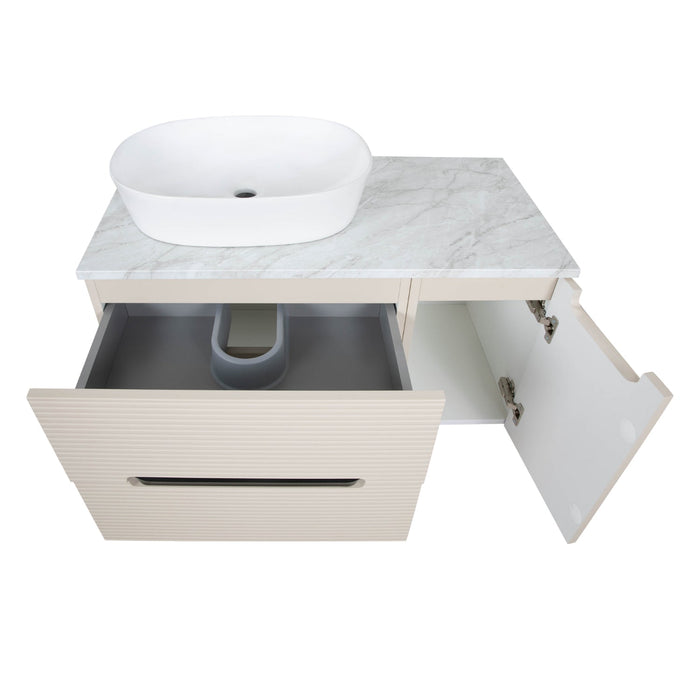 Tailored Monza Plus 900mm 2 Drawer Fluted Wall Hung Vanity Unit with Side Cabinet & Countertop