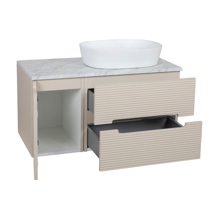 Tailored Monza Plus 900mm 2 Drawer Fluted Wall Hung Vanity Unit with Side Cabinet & Countertop