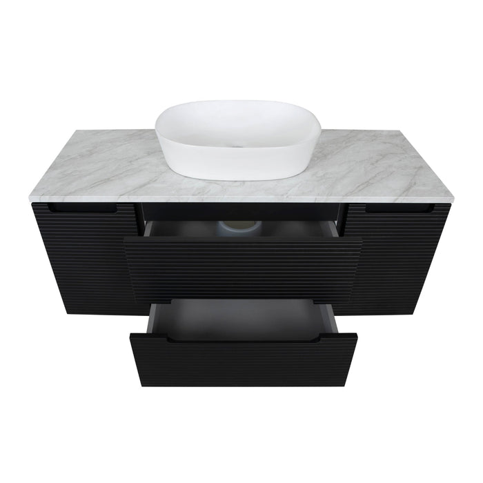 Tailored Monza Plus 1200mm 2 Drawer Fluted Wall Hung Vanity Unit with 2 Side Cabinets & Countertop