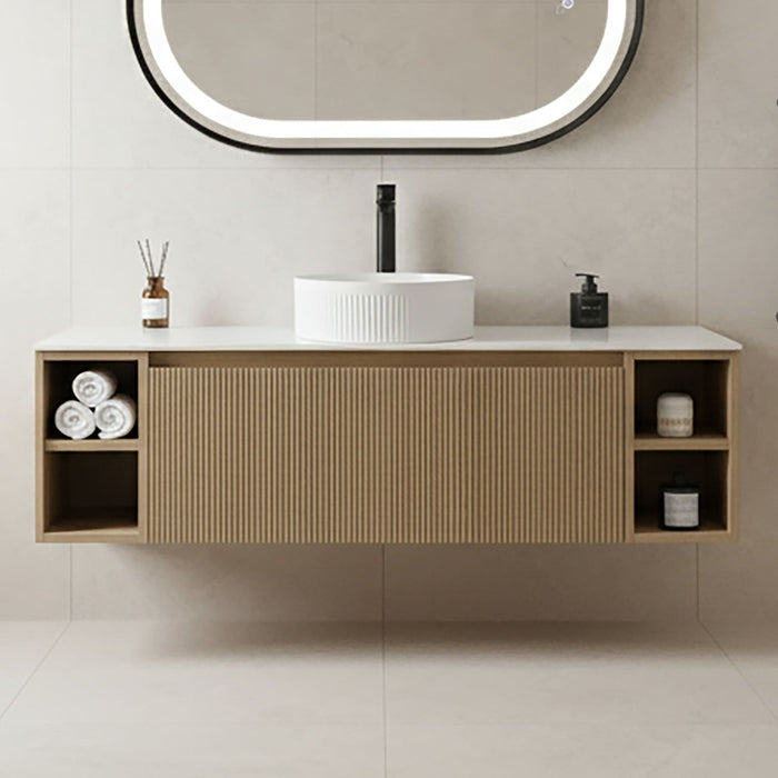 Tailored Flauto 1 Drawer Wall Hung Vanity Unit with 2 Side Storage Boxes & Sintered Stone Countertop