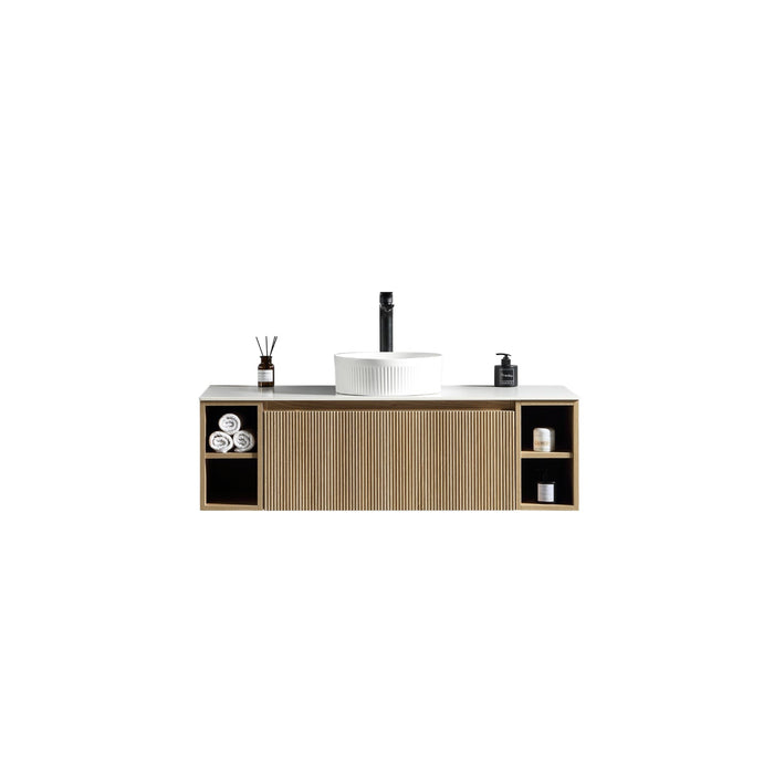Tailored Flauto 1 Drawer Wall Hung Vanity Unit with 2 Side Storage Boxes & Sintered Stone Countertop