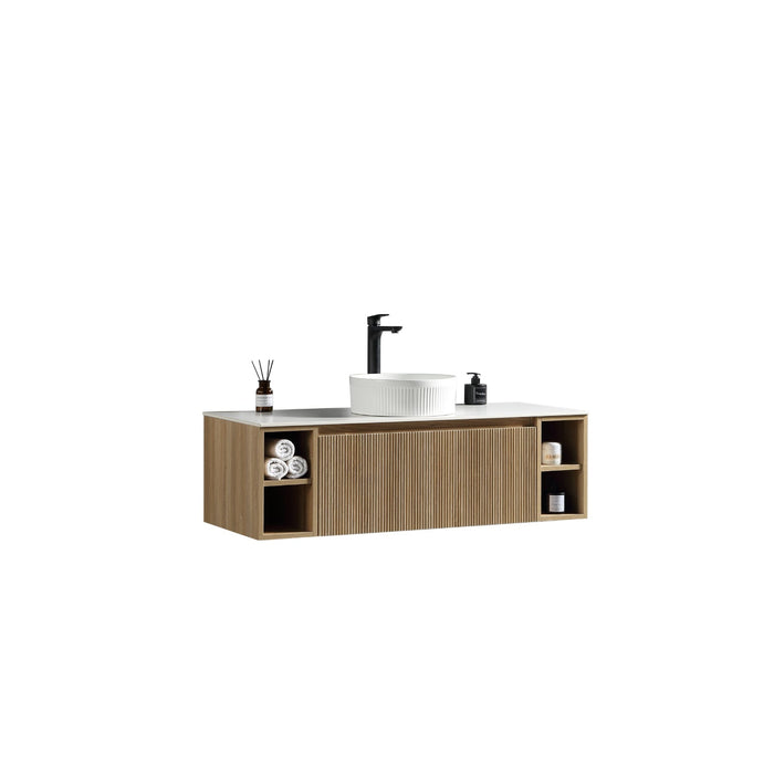 Tailored Flauto 1 Drawer Wall Hung Vanity Unit with 2 Side Storage Boxes & Sintered Stone Countertop
