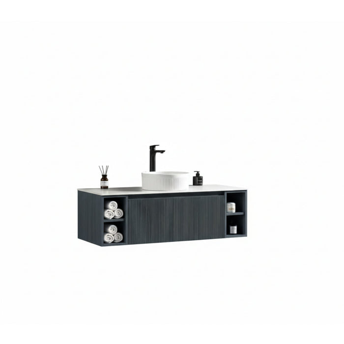 Tailored Flauto 1 Drawer Wall Hung Vanity Unit with 2 Side Storage Boxes & Sintered Stone Countertop