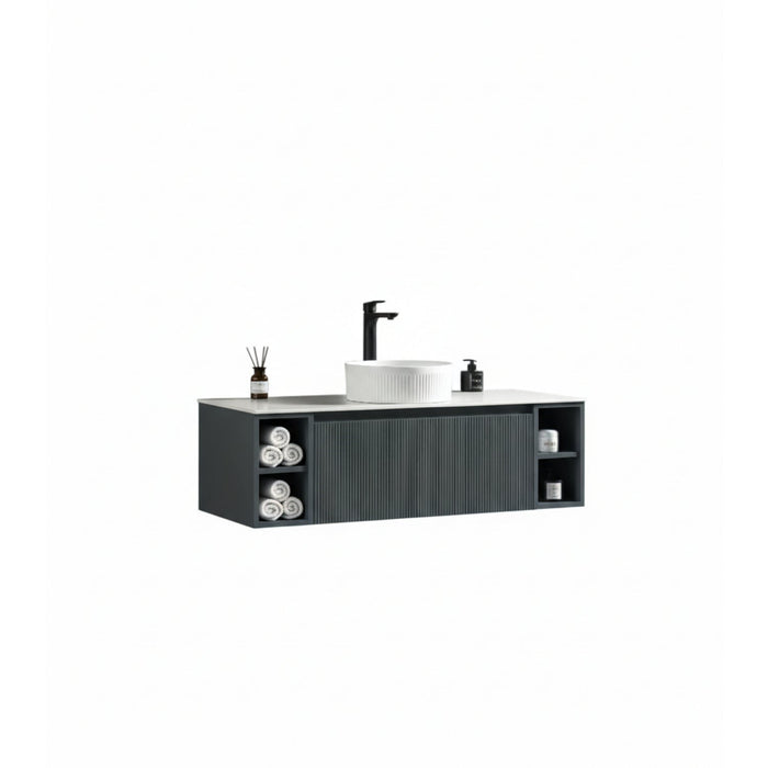 Tailored Flauto 1 Drawer Wall Hung Vanity Unit with 2 Side Storage Boxes & Sintered Stone Countertop