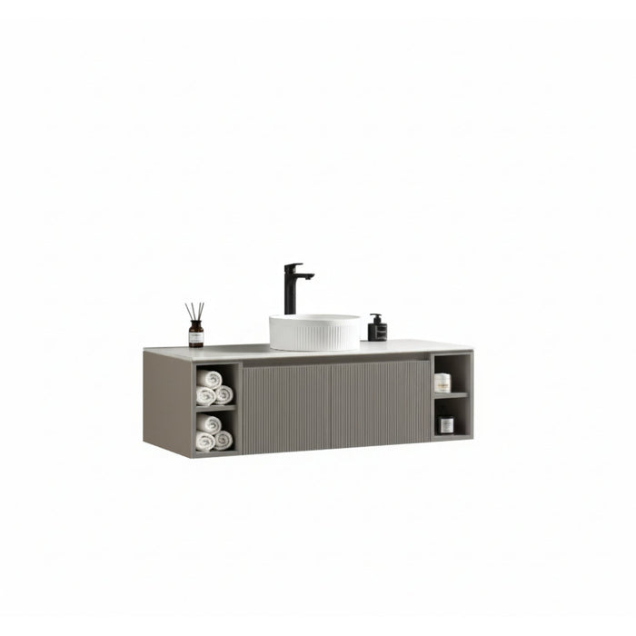 Tailored Flauto 1 Drawer Wall Hung Vanity Unit with 2 Side Storage Boxes & Sintered Stone Countertop