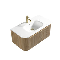 Tailored Flauto 870mm 1 Drawer Fluted Wall Hung Curve Corner Vanity Unit with Matt White Basin