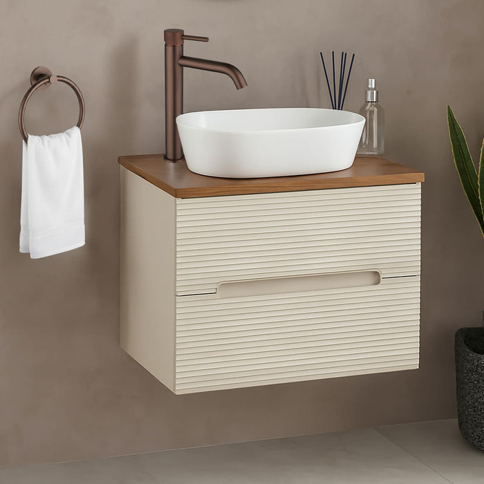 Tailored Monza Plus 600mm 2 Drawer Fluted Wall Hung Vanity Unit with Countertop