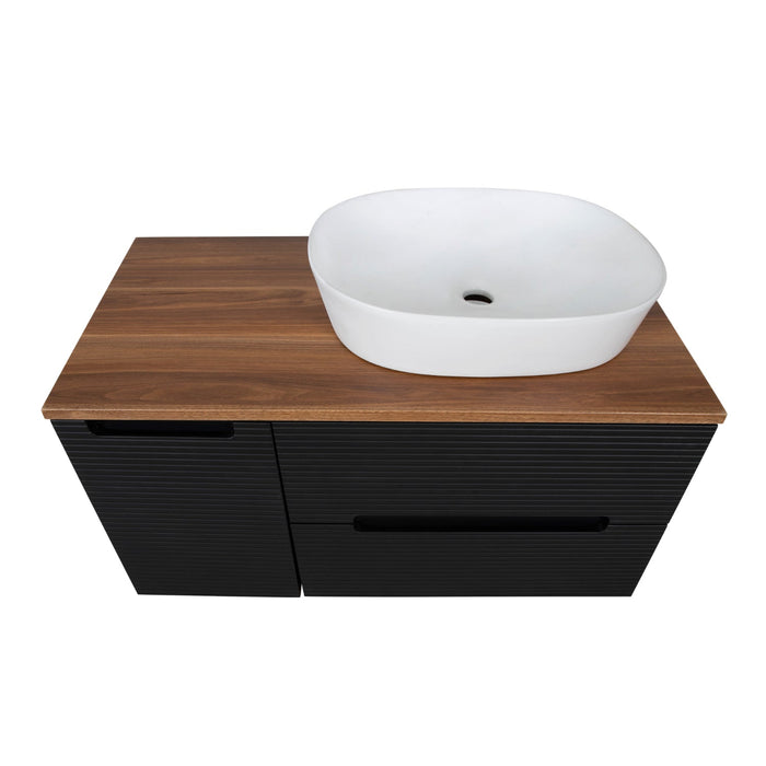 Tailored Monza Plus 900mm 2 Drawer Fluted Wall Hung Vanity Unit with Side Cabinet & Countertop