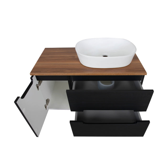 Tailored Monza Plus 900mm 2 Drawer Fluted Wall Hung Vanity Unit with Side Cabinet & Countertop