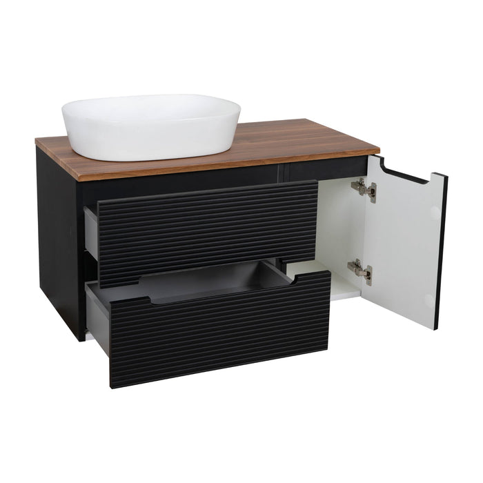 Tailored Monza Plus 900mm 2 Drawer Fluted Wall Hung Vanity Unit with Side Cabinet & Countertop