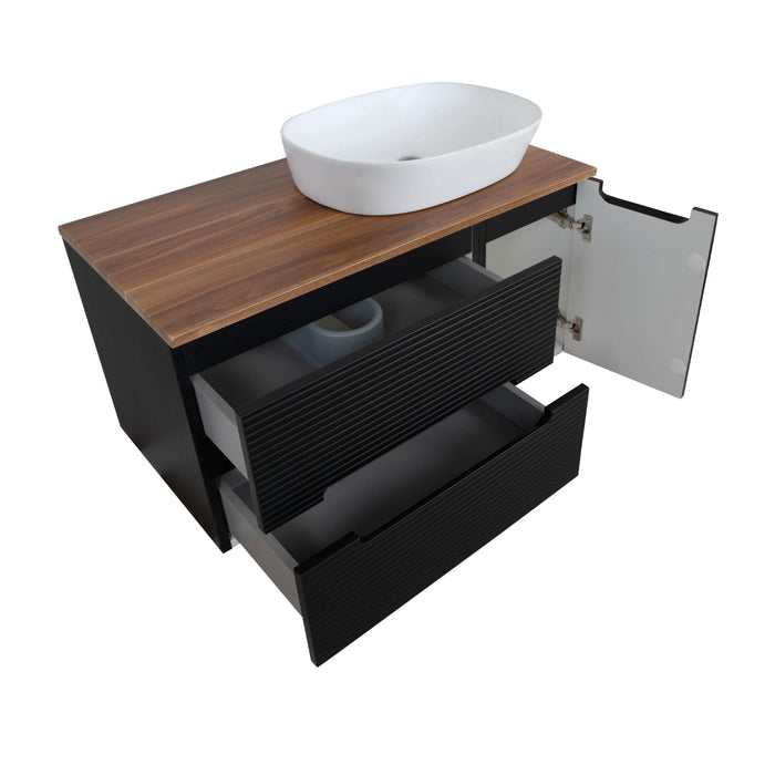 Tailored Monza Plus 900mm 2 Drawer Fluted Wall Hung Vanity Unit with Side Cabinet & Countertop