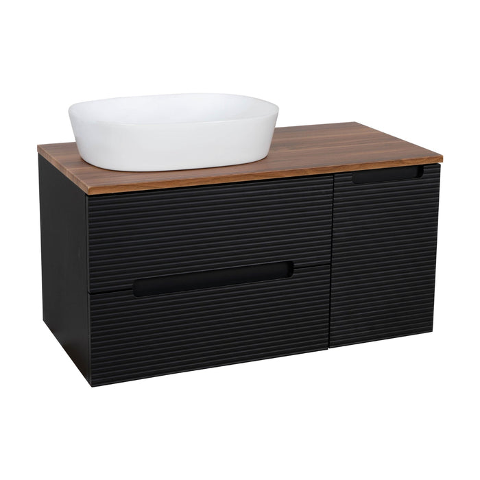 Tailored Monza Plus 900mm 2 Drawer Fluted Wall Hung Vanity Unit with Side Cabinet & Countertop