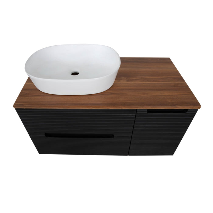 Tailored Monza Plus 900mm 2 Drawer Fluted Wall Hung Vanity Unit with Side Cabinet & Countertop