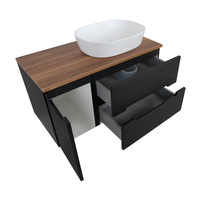 Tailored Monza Plus 900mm 2 Drawer Fluted Wall Hung Vanity Unit with Side Cabinet & Countertop