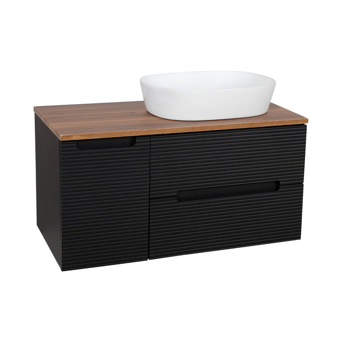 Tailored Monza Plus 900mm 2 Drawer Fluted Wall Hung Vanity Unit with Side Cabinet & Countertop