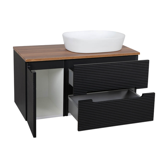 Tailored Monza Plus 900mm 2 Drawer Fluted Wall Hung Vanity Unit with Side Cabinet & Countertop
