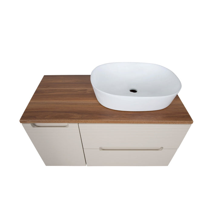 Tailored Monza Plus 900mm 2 Drawer Fluted Wall Hung Vanity Unit with Side Cabinet & Countertop