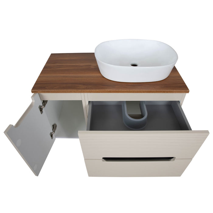 Tailored Monza Plus 900mm 2 Drawer Fluted Wall Hung Vanity Unit with Side Cabinet & Countertop