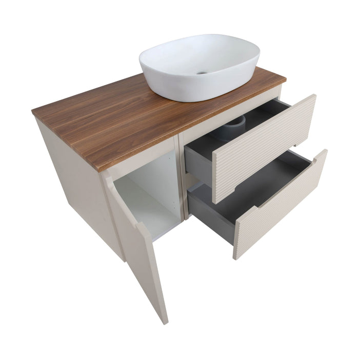 Tailored Monza Plus 900mm 2 Drawer Fluted Wall Hung Vanity Unit with Side Cabinet & Countertop