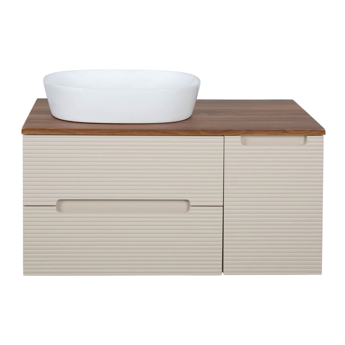Tailored Monza Plus 900mm 2 Drawer Fluted Wall Hung Vanity Unit with Side Cabinet & Countertop