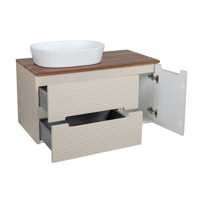 Tailored Monza Plus 900mm 2 Drawer Fluted Wall Hung Vanity Unit with Side Cabinet & Countertop