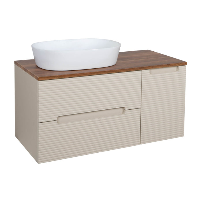 Tailored Monza Plus 900mm 2 Drawer Fluted Wall Hung Vanity Unit with Side Cabinet & Countertop