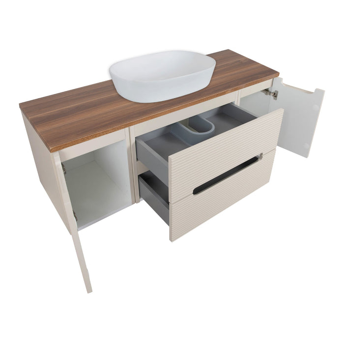 Tailored Monza Plus 1200mm 2 Drawer Fluted Wall Hung Vanity Unit with 2 Side Cabinets & Countertop