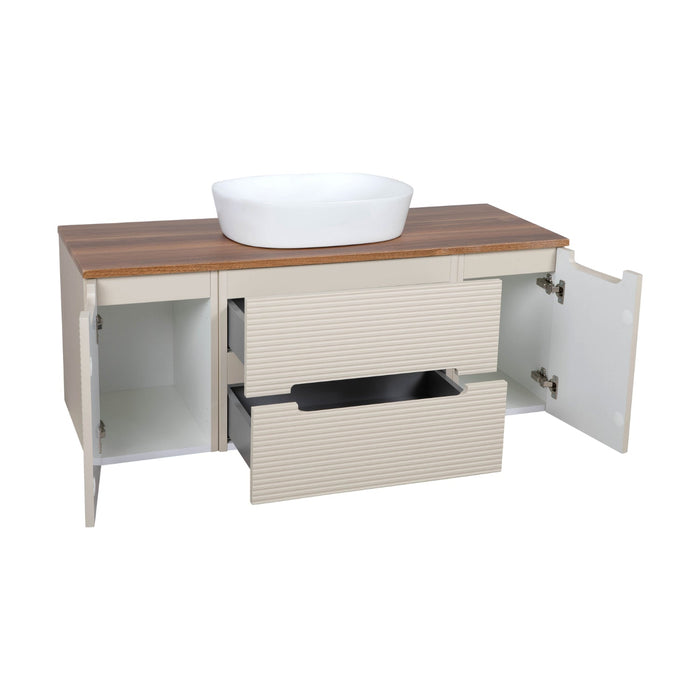 Tailored Monza Plus 1200mm 2 Drawer Fluted Wall Hung Vanity Unit with 2 Side Cabinets & Countertop