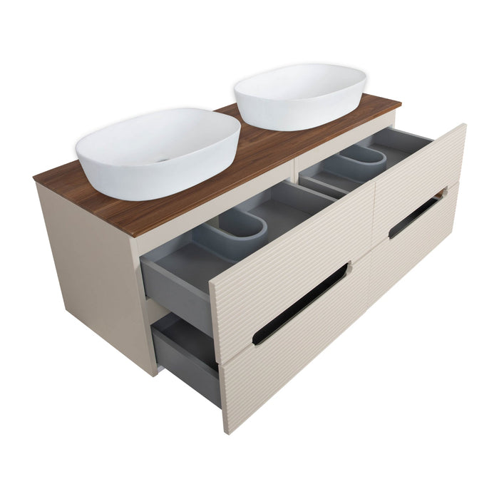 Tailored Monza Plus 1200mm 4 Drawer Fluted Wall Hung Double Vanity Unit with Countertop