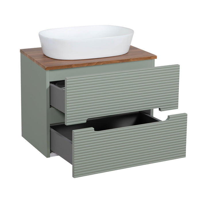 Tailored Monza Plus 600mm 2 Drawer Fluted Wall Hung Vanity Unit with Countertop