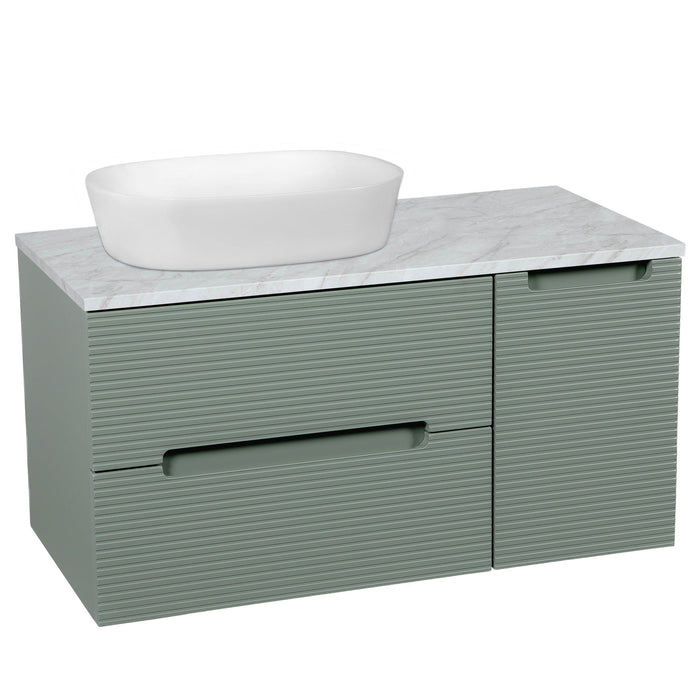Tailored Monza Plus 900mm 2 Drawer Fluted Wall Hung Vanity Unit with Side Cabinet & Countertop