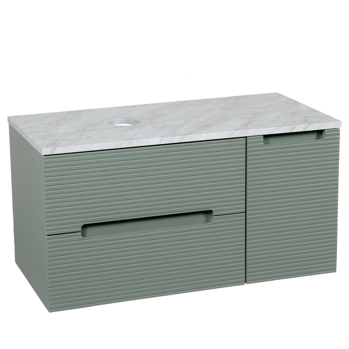 Tailored Monza Plus 900mm 2 Drawer Fluted Wall Hung Vanity Unit with Side Cabinet & Countertop