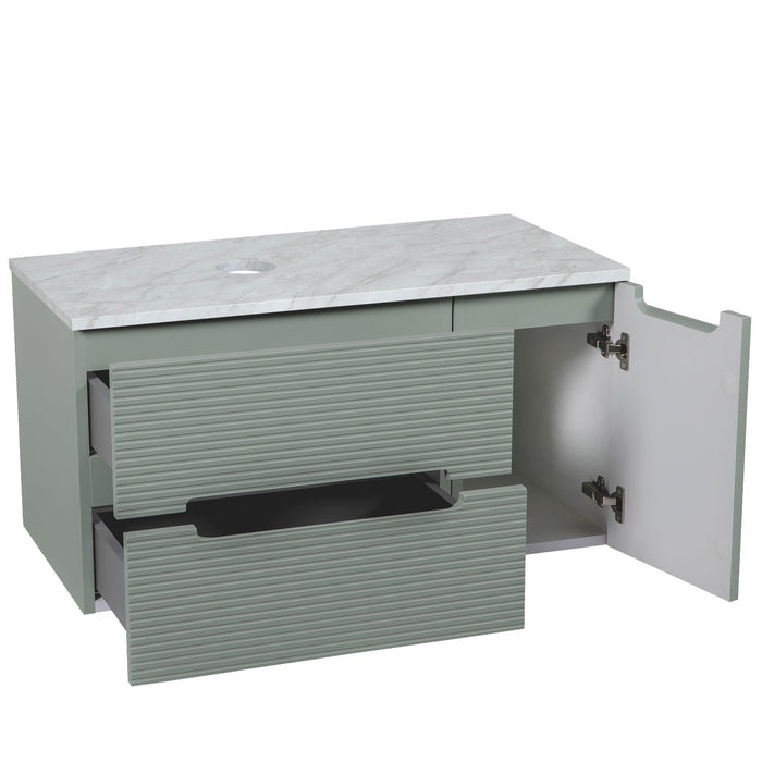 Tailored Monza Plus 900mm 2 Drawer Fluted Wall Hung Vanity Unit with Side Cabinet & Countertop