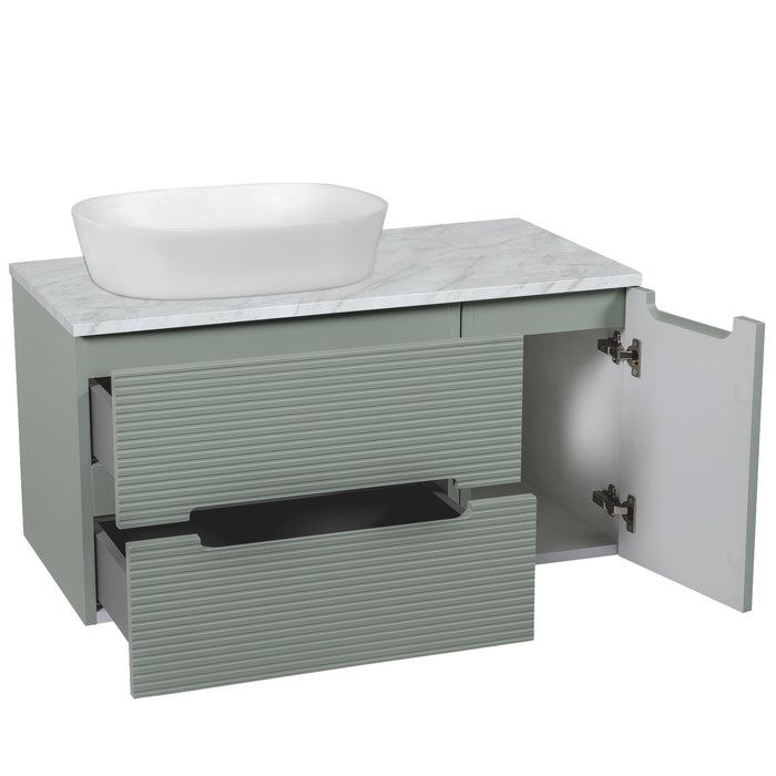 Tailored Monza Plus 900mm 2 Drawer Fluted Wall Hung Vanity Unit with Side Cabinet & Countertop