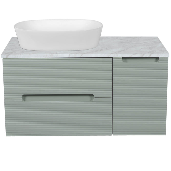 Tailored Monza Plus 900mm 2 Drawer Fluted Wall Hung Vanity Unit with Side Cabinet & Countertop